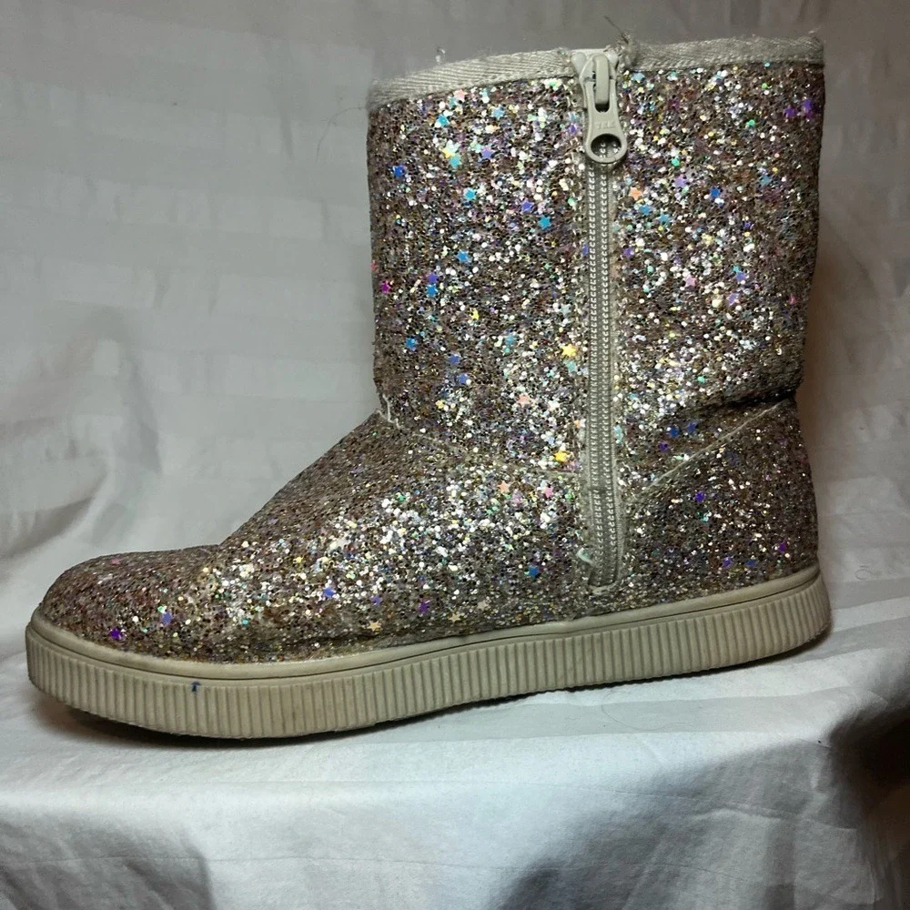 Cat & Jack Kids Champagne Gold Star Glitter Side Zip Faux Fur Lined Boots Size 3